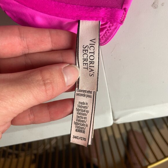 Victoria's Secret 34C T Shirt Push Up Full Coverage Bra Strappy Hot Pink - Picture 6 of 6